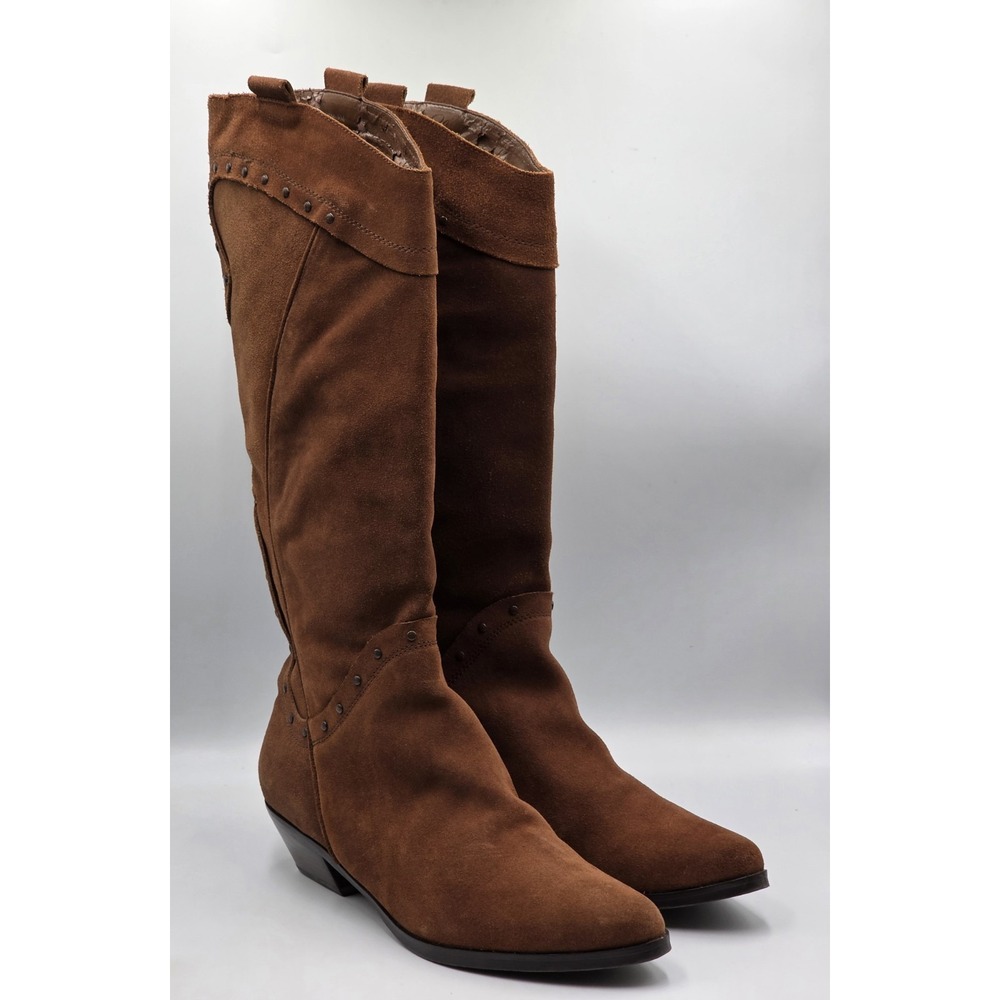 Reba Womens Western Cowgirl Boots 9M Brown Leather Studded Tall‎ Calf Pull On